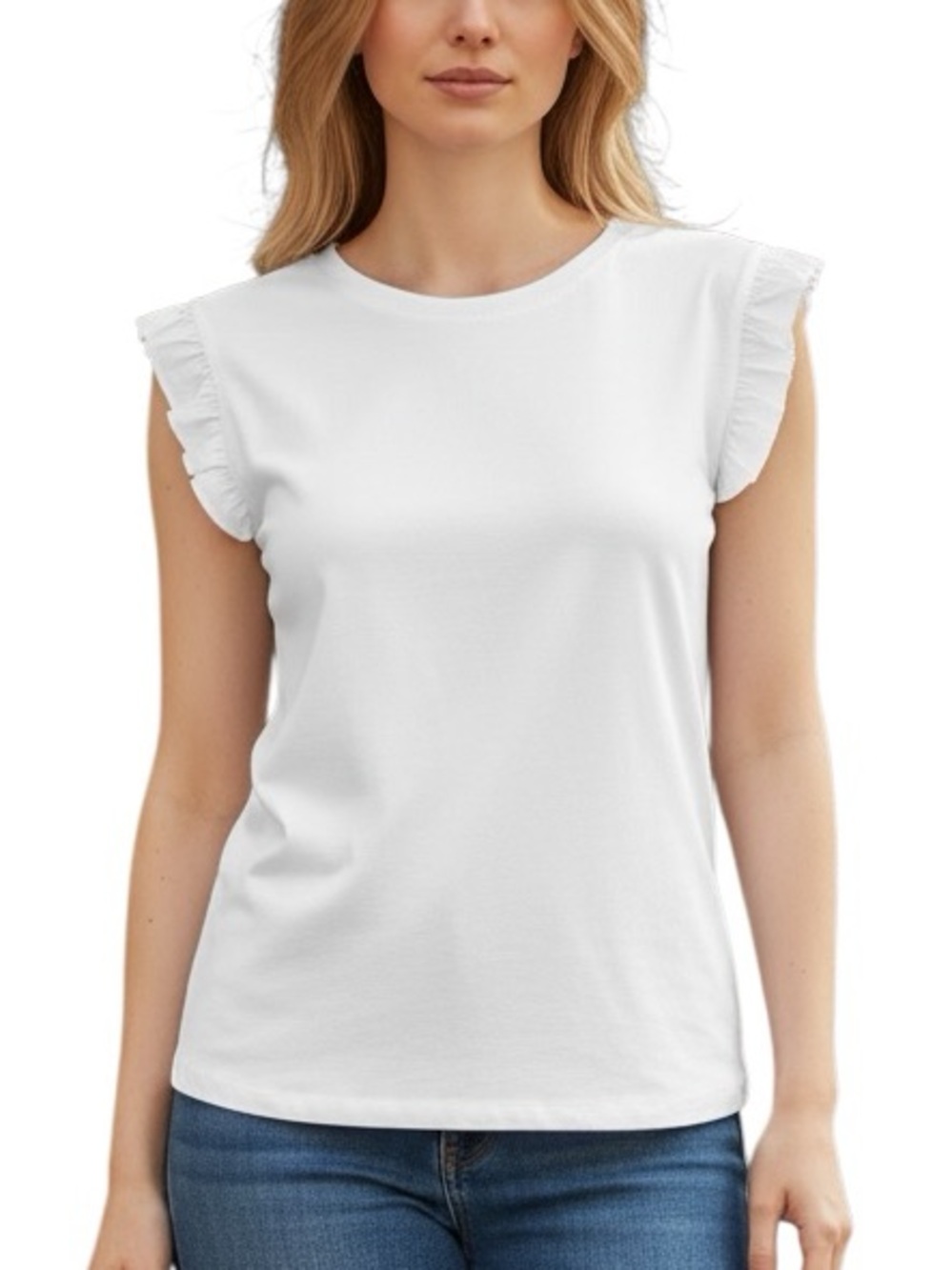 LILLY PULITZER: White Sleeveless Ruffle Shoulder Shirt -Size Small